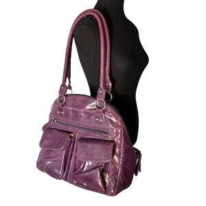 Purple Faux Leather Shoulder Bag Zipper Closure Large Oversized Hobo *Flaw